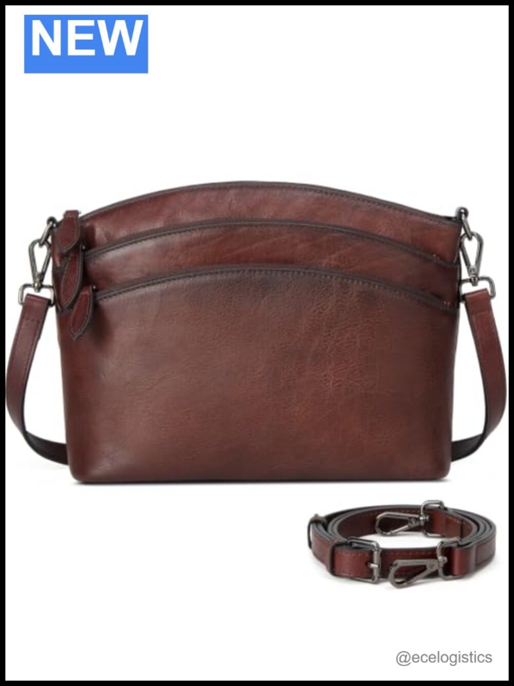 Vintage Full Grain Leather Crossbody Bag Satchel Shoulder Purse Adjustable